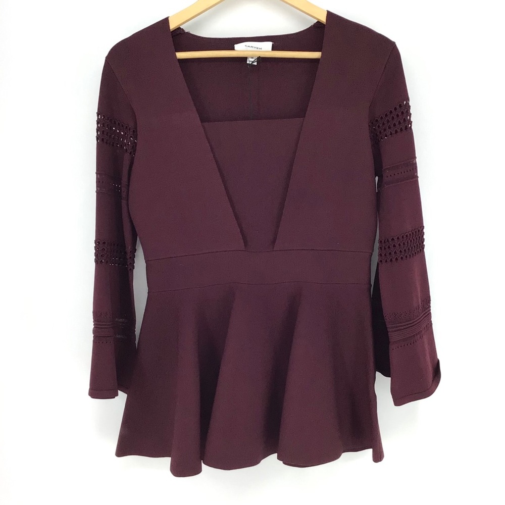 Carven Burgundy Bell Sleeve Peplum Top NWT